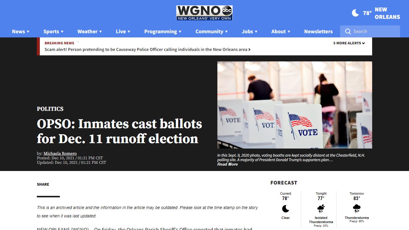 OPSO: Inmates cast ballots for Dec. 11 runoff election ...